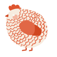 A cream and vermilion chicken with a lace pattern