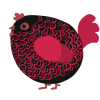 A black and crimson chicken with a double-lace pattern