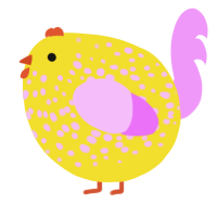 A yellow and lavender chicken with a speckle pattern