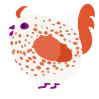 A white and vermilion chicken with a speckle pattern
