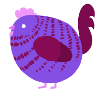 A blurple and wine chicken with a bar pattern