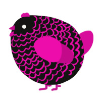 A black and fuchsia chicken with a lace pattern