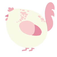 A white and pink chicken with a neck-speckle pattern