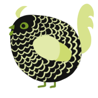 A black and lemon chicken with a lace pattern