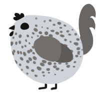 A mist and grey chicken with a speckle pattern