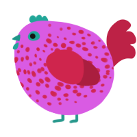 A orchid and crimson chicken with a speckle pattern