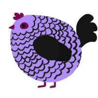 A lilac and black chicken with a lace pattern