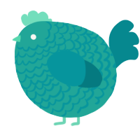 A turquoise and teal chicken with a lace pattern