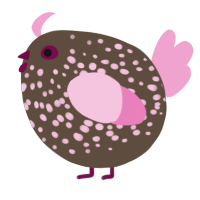 A bark and pink chicken with a speckle pattern