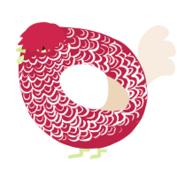 A crimson and cream chicken with a double-lace pattern