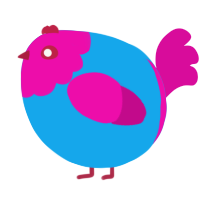 A sky and fuchsia chicken with a head pattern