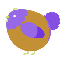 A gold and blurple chicken with a head pattern