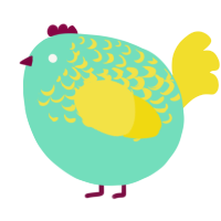 A mint and yellow chicken with a half-lace pattern
