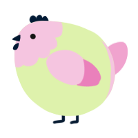 A apple and pink chicken with a head pattern
