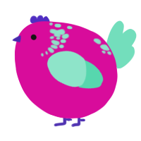 A fuchsia and mint chicken with a neck-speckle pattern