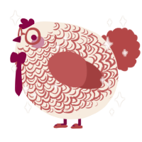 A cream and red chicken with a double-lace pattern