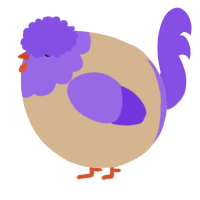 A beige and blurple chicken with a head pattern