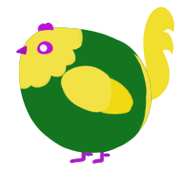 A leaf and yellow chicken with a head pattern