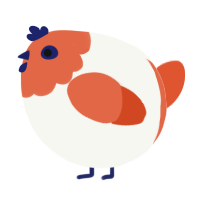 A white and vermilion chicken with a head pattern