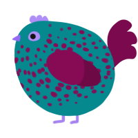 A teal and wine chicken with a speckle pattern