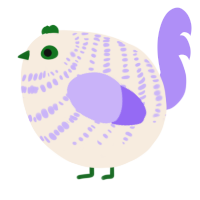 A cream and lilac chicken with a bar pattern