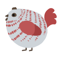 A mist and red chicken with a bar pattern