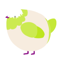 A cream and lime chicken with a head pattern