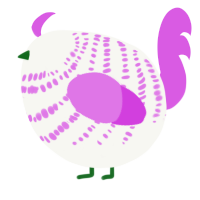 A white and orchid chicken with a bar pattern