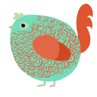 A mint and vermilion chicken with a double-lace pattern