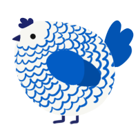 A white and ultramarine chicken with a lace pattern