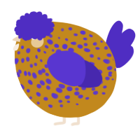A ochre and indigo chicken with a speckle pattern