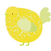 A yellow and lemon chicken with a speckle pattern