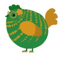 A viridian and ochre chicken with a bar pattern