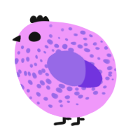 A lavender and blurple chicken with a speckle pattern