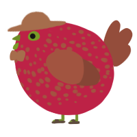 A crimson and russet chicken with a speckle pattern