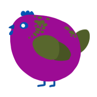 A plum and olive chicken with a neck-speckle pattern