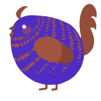 A indigo and russet chicken with a bar pattern