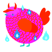 A orchid and vermilion chicken with a lace pattern