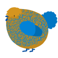 A ochre and sapphire chicken with a double-lace pattern