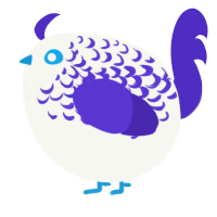A white and indigo chicken with a half-lace pattern