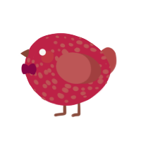 A crimson and red chicken with a speckle pattern