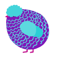 A violet and aqua chicken with a lace pattern
