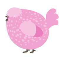 A pink chicken with a speckle pattern