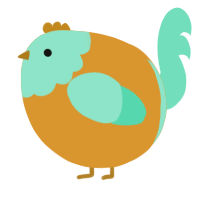 A orange and mint chicken with a head pattern