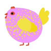 A lavender and yellow chicken with a speckle pattern