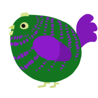 A leaf and violet chicken with a bar pattern