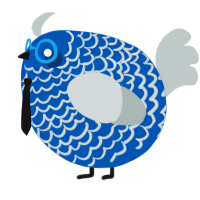 A ultramarine and silver chicken with a lace pattern