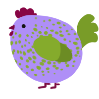 A lilac and chartreuse chicken with a speckle pattern