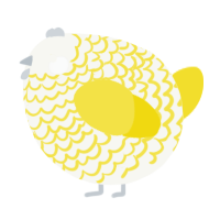A white and yellow chicken with a lace pattern