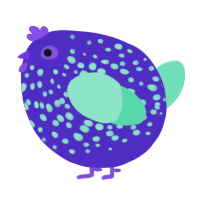 A indigo and mint chicken with a speckle pattern